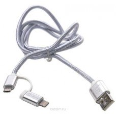 Harper Brch-410, Silver кабель USB - micro USB+Lightning (1 м)